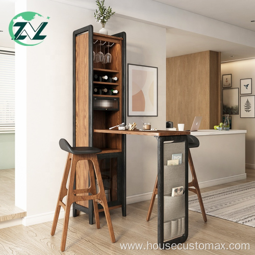 Apartment Wooden Dining Table Foldable Bar Wine Cabinet